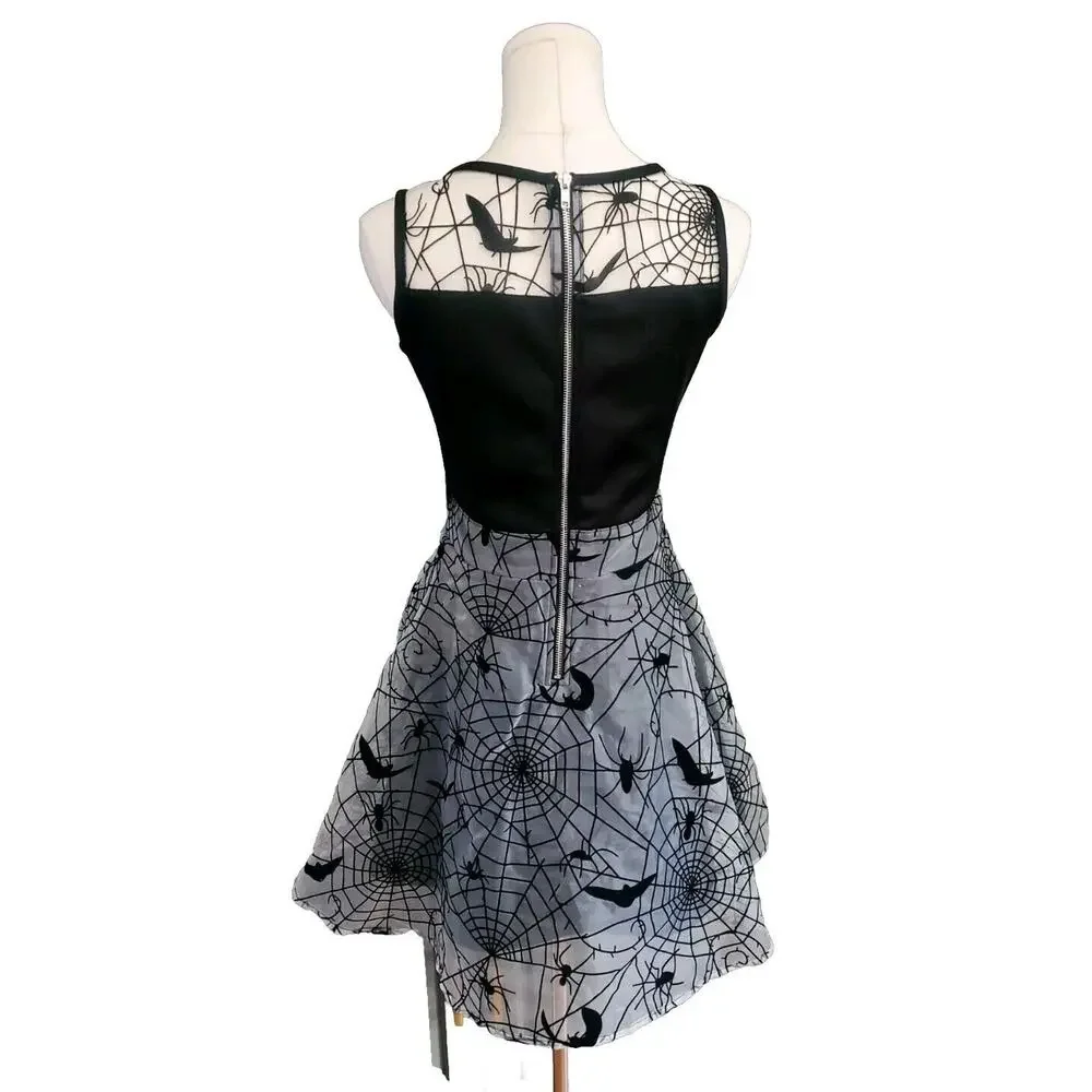 Spirit Black Spider Web & Bats Dress Large Witchy Halloween Party Cosplay